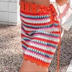 New With Tags Size Small Beach Crochet Mini Skirt, Crochet Mini Skirt For Beach, Crochet Mini Skirt For Summer, Crochet Mini Skirt For Beach In Summer, Summer Vacation Crochet Skirt, Summer Crochet Skirt For Vacation, Casual Crochet Beach Skirt, Casual Crochet Skirt For Beach, Multicolor Mini Skirt For Beach Season