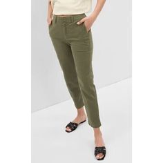 Gap Women's Downtown Khaki Capri Straight Leg Pants Size 4 Tall Olive Green Chic Green Cropped Leg Bottoms, Casual Green Capris For Work, Chic Green Cropped Bottoms, Gap Relaxed Fit Mid-rise Pants, Casual Cropped Leg Chinos For Spring, Casual Spring Cropped Leg Chinos, Mid-rise Chinos For Summer Workwear, Gap Green Relaxed Fit Bottoms, Green Relaxed Fit Gap Bottoms