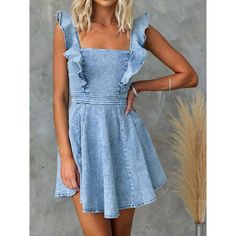 Season:Summer; Fabric:Denim; Sleeve Length:Sleeveless; Look After Me:Machine wash; Gender:Women's; Style:Basic,Casual,Streetwear; Elasticity:Micro-elastic; Occasion:Date,Vacation,Street,Holiday; Fit Type:Regular Fit; Dresses Type:Sundress,Summer Dress,Denim Dress; Design:Ruffle,Backless; Neckline:Spaghetti Strap; Listing Date:06/03/2024; Bust:; Hips:; Length:; Waist:; Fit US Size:; Fit UK Size:; Fit EU Size:; Dress Length Type:Mini Dress; Print Type:non-printing Jean Dresses, Sundress Summer, Womens Denim Dress, Plain Dress, Casual Streetwear, Types Of Dresses, Jeans Dress, Casual Dresses For Women, Sundress