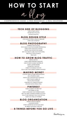 a black and white poster with the words how to start a blog written on it