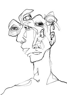 a black and white drawing of a man's face with different facial shapes on it