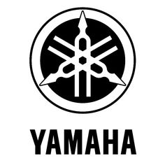 the yamaha logo is shown in black and white, with an arrow on it's center