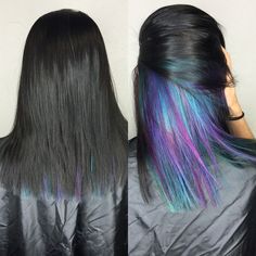 Teal And Purple Hair, Crazy Colour Hair Dye, Peekaboo Highlights, 2020 Hairstyles