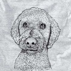 a black and white drawing of a dog's face on a t - shirt