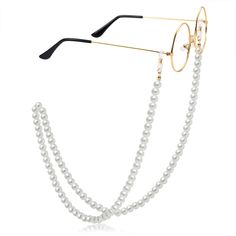 PRICES MAY VARY. 【FASHION DESIGN】:For those who love a feminine motif, our convertible pearl sunglass chain is the perfect option for keeping sunnies safely secured or even layering with your necklaces. A neat strand of glass pearls adds an instant dose of glossy polish. 【MATCH MOST GLASSES】:Eyeglasses chain decorates your glasses with dainty style, offer you the delicate and understated luxury. The classic golden color will match with most kinds of glasses easily. 【DURABLE MATERIAL】:This women Pearl Glasses Chain, Elegant Metal Glasses Chains For Summer, Party Pearl Glasses Chain, Elegant White Glasses Chains For The Beach, Elegant Summer Party Glasses Chains, Trendy Pearl Glasses Chain As Gift, Elegant Pearl Chain Glasses Chain, Elegant Glass Pearl Chain For Glasses, Elegant Glass Glasses Chains For Beach