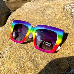 Brand New! So Super Cute And So Unique! Fantastic Shape! Perfect For Any Face! Great For Summer! Rainbow Sunglasses, Frame House, Uv Sunglasses, A Frame House, Colored Sunglasses, Red Purple, Color Purple, Lady In Red, Sunglasses Accessories