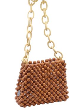 Handmade Woven Wood Beads Wood Chain Dimensions: 23cm x 8cm x 18cm (LxWxH) Bead Bag, Wood Wax, Bohemian Bags, Woven Wood, Beaded Bag, Beaded Handbag, Brown Bags, Beaded Bags, Wood Beads