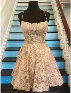 A-Line Short / Mini Homecoming Dresses Floral Dress Holiday Sleeveless Spaghetti Strap Lace with Appliques Homecoming Dress Short, Mini Homecoming Dresses, Formal Ball Gown, Short Homecoming Dress, Lace Homecoming Dresses, Short Prom Dress, Lace Short, Outfit Trends, Short Prom