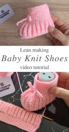 someone is making baby knit shoes out of yarn