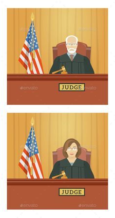 the judge is sitting at his desk in front of an american flag