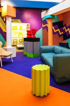 colorful furniture in a brightly colored room