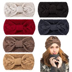 PRICES MAY VARY. UNIQUE DESIGN – There are 6 pieces of solid color twisted knitted headbands with bow knot in our set, including black, white, light yellow, khaki, dark grey and red, pretty and special, making your dress-up unique KNITTED HEADBANDS – The headband is knitted, which is elastic and soft, very stretchable, the wide headband can bring warm to you easily without hurting your hair, especially design for winter HEADBAND MEASUREMENT – The unstretched headband measures approx. 4.7 inches Winter Ear Warmers, Winter Knit Headband, Knit Headbands, Crochet Hairband, Bandeau Au Crochet, Knot Hair, Band Accessories, Crochet Bows, Crochet Headband Pattern