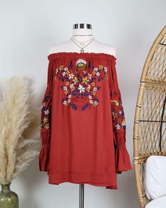 This off-the-shoulder dress with embroidered detailing is perfect for the spring and summer seasons. Wear this with your favorite sandals for a casual and cute outfit! unlined but opaque off the shoulder flowy dress 100% rayon imported MEASUREMENTS FOR MUSTARD & RUST, DENIM SEE CHART BELOW XS S M L BUST 36" 38" 40" 42" LENGTH 26" 27" 27.5" 28" SHOULDER-SHOULDER 13" 13.5" 14" 14.5" SLEEVE LENGTH 22" 22.5" 23" 24" MEASUREMENTS FOR DENIM COLOR, MUSTARD & RUST SEE CHART ABOVE XS S M L BUST 3 Off-shoulder Embroidered Spring Dress, Floral Embroidered Off-shoulder Dress, Bohemian Long Sleeve Off-shoulder Top For Vacation, Spring Flowy Cold Shoulder Dress, Casual Off-shoulder Midi Dress For Brunch, Spring Long Sleeve Off-shoulder Top For Beach, Spring Beach Long Sleeve Off-shoulder Top, Long Sleeve Off-shoulder Top For Beach In Spring, One Shoulder Dresses With Floral Embroidery For Spring