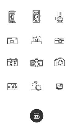 different types of camera icons on a white background