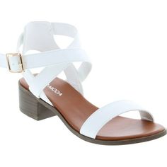 Top Moda Women's Vision-75 Ankle Wrap Adjustable Buckle Stacked Chunky Heel Sandal Size: 8 B(M) US.  Color: White.  Gender: female.  Age Group: adult. Sparkle Sandals, Tie Up Sandals, White Sandals Heels, Chunky Heel Pumps, Top Moda, Chunky High Heels, Colorful Shoes, Chunky Heels Sandals, Ankle Wrap