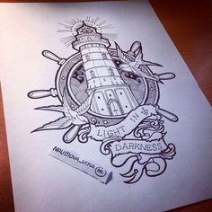 Wouldn't mind this Tattoo Designs Drawings Sketches, Traditional Lighthouse Tattoo, Berg Tattoo, Tattoo Designs Drawings, Geniale Tattoos, Design Tattoo