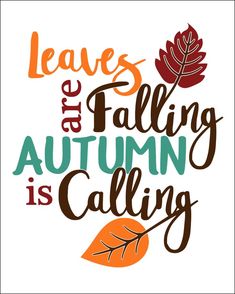 the words leave the falling autumn is calling on a white background with an orange leaf