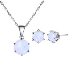 PRICES MAY VARY. FEATURE - This classic jewelry set showcases an round solitaire pendant and matching stud earrings. The pendant showcases a sparkling oval 8x6mm gemstone and dangles from a 18-inch rolo chain. The stud earrings feature two oval 6mm stones and is secured by post with friction backs. CRAFTED - The jewelry set is nickel & tarnish free. The set can be purchased as jewelry sets for women, jewelry sets for teen girls, jewelry sets for children, necklaces for women, necklaces for teen Opal Necklace Silver, Opal Jewelry Set, Round Halo, Solitaire Pendant Necklace, Round Pendant Necklace, Women's Jewelry Sets, Cheap Jewelry, Solitaire Pendant, Classic Jewelry