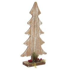 a small wooden christmas tree with pine cones