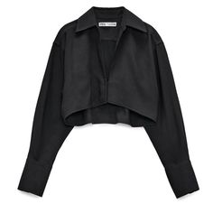 [Brand New Without Tags] Zara Limited Edition Black Cropped Shirt Top Size Xs Super Chic And Versatile , Has Hidden Buttons, Could Be Worn As Outerwear Or Top, Perfect For Layering Could Fit Xs-M Jacquemus Dupe Zara Collar Top, Zara Tops 2022, Edgy Collared Tops For Spring, Edgy Collared Tops For Fall, Black Collared Top For Spring, Black Collared Top For Night Out, Chic Black Collared Top, Edgy Long Sleeve Tops For Workwear, Chic Button-up Cropped Shirt For Fall