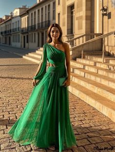 Olivia Mark - Off-Shoulder Sheath Maxi Dress - Solid Color, Slim Fit Design Long Dresses Elegant, Birthday Fashion, 파티 드레스, Banquet Dresses, Fitted Maxi Dress, Evening Dresses With Sleeves, Womens Prom Dresses, Dress Sleeve Styles, Maxi Dress Green