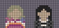 an image of two pixellated women in different colors and sizes, one with black hair