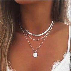 Silver Bling Geometric Necklaces, Jewelry, Rings ,Anklets, Bracelets, Beautiful, Earings, Silver, Gorgeous قلادات متدلية, Layered Choker Necklace, Celtic Knots, Layered Necklace Set, Boho Pendant, Jewelry Lookbook, Star Jewelry, Moon Jewelry, Trending Fashion