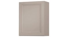 a white cabinet with no doors on the front and bottom panel, in an unfinished finish