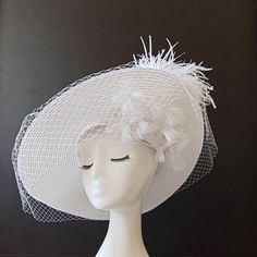 Wedding Headband Birdcage Veil on Hat Veil Hair Accessorize - Etsy White Gatsby Wedding Hat, White High Crown Mini Hats For Church, White Adjustable Headpiece With Short Brim, White High Crown Hat For Church, White High Crown Top Hat For Church, White High Crown Costume Hat For Church, White High Crown Adjustable Mini Hat, White Adjustable High Crown Mini Hat, White Feather Trim Fascinator For Party