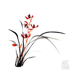 Chinese Traditional Ink Painting Of Orchid On White Background Art Print by elwynn at Art.com Natural Painting, Japanese Ink Painting, Painting Background, Traditional Ink