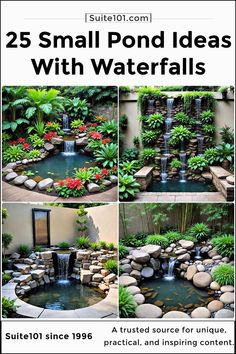 25 Small Pond Ideas with Waterfalls to Inspire You Garden Pond With Waterfalls, Yard Ponds With Waterfall, Diy Pond With Waterfall, Water Ponds Ideas Backyards, Small Fish Pond Ideas, Small Pond With Waterfall, Small Ponds With Waterfall, Small Koi Pond Ideas