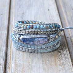 Healing Aura Blue Topaz Wrap Bracelet Handmade Crystal Bracelet Aura Azul, Aura Blue, Silver Wrap Bracelet, Kyanite Bracelet, Kyanite Jewelry, Topaz Bracelet, The Color Blue, Blue Topaz Bracelet, Handmade Leather Bracelets