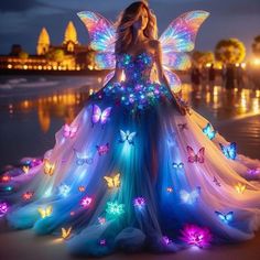 Art Dress Fashion, Mal Dress, Rainbow Wedding Dress, Light Up Dresses, Magical Dress, Jungle Room, Pretty Quinceanera Dresses, Kampot, Princess Ball Gowns