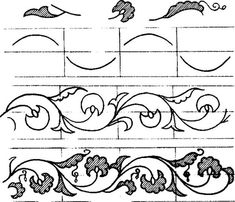 an old fashioned pattern with wavy lines and swirls, vintage line drawing or engraving illustration