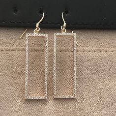 New, Never Worn. High-Quality Fashion Earrings, 14k Gold Over Silver. These Gold Rectangle Pave Drop Earrings Are Lightweight And Perfect For The Summer Season. Earrings Measure 1 3/4 Inches Long. Elegant Everyday Earrings With Rectangular Pendant, Elegant Rectangular Linear Earrings As Gift, Elegant Rectangular Linear Earrings For Gift, Classic Rectangular Party Earrings, Rectangular Linear Earrings For Gift, Gold Rectangular Linear Earrings For Everyday, Modern Rectangular Earrings For Anniversary, Elegant Gold Earrings With Rectangular Stone, Private Label