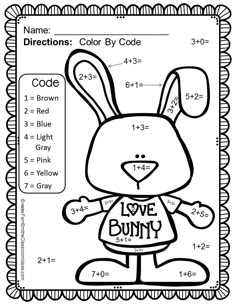 a coloring page with an image of a bunny in the center and numbers on it