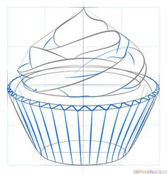 How to draw a cupcake step by stepDrawing tutorials for kids and beginners. Cupcake Drawing Tutorial, How To Draw Cupcakes Step By Step, Paintings Of Cupcakes, Cupcake Drawing Step By Step, Drawings Of Cupcakes, How To Draw Frosting, Cupcake Illustration Cute, How To Draw Desserts, Cupcake Art Drawing