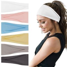 PRICES MAY VARY. HIGH QUALITY: The womens headbands are made of polyester and spandex. These headbands are breathable, stretchy, sweat absorbing, extreme soft and comfortable! SIZE: The width not stretched is about 9.25 inch, height is about 3.9 inch, the maximum width after stretch is about 15 inch. One size fits most, not too tight or too loose. NICE DESIGN: Because the headband is wide, you can keep the headband narrow or wide freely by folding it, or as a scrunchie to pull back your hair. Yo Knotted Headwrap, Summer Hair Accessories, Yoga Hair, Running Headbands, Sport Hair, Workout Headband, Yoga Headband, Sports Headbands, Boho Headband