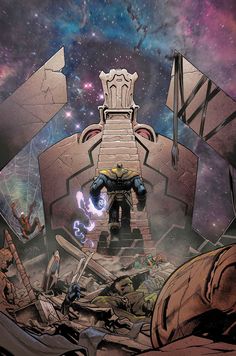 an artist's rendering of a giant robot standing in front of a stairway