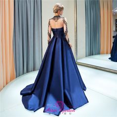 Court Train Prom Dress, High Neck Prom Dress, Cheap Prom Dresses Long, Satin Evening Gown, Contrast Dress, Prom Dresses With Pockets, Satin Evening Dresses, Long Sleeve Prom, Ball Gowns Evening