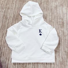 King Card Playing Hoodie. Material Is 100% Polyester, Soft And Comfortable. New Cotton Hoodie With Adjustable Hood For Playtime, Cute White Tops With Ribbed Cuffs, Cute White Hoodie For Playtime, White Winter Hoodie For Playtime, White Cotton Sweatshirt For Playtime, White Cotton Hoodie For Playtime, White Hooded Hoodie For Playtime, White Cotton Hoodie For Casual Wear, Casual White Sweatshirt For Playtime