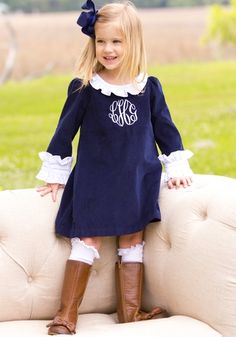 Navy School Girl Dress Plain Dresses, Preppy Baby, Magic Bean, Preppy Kids, Monogram Ideas