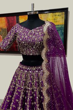 Shop Riantas Purple Chroma Silk Lehenga Set at Aza Fashions Purple Lehenga Bridal, Lehenga Purple, Best Mehndi Design, Purple Lehenga, Kids Party Wear Dresses, Walima Dress, Indian Bridal Lehenga