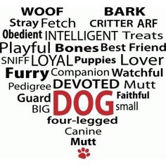 a heart shaped word cloud with the words dog written all over it