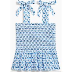 Nwt J. Crew Smocked Tie-Shoulder Tank Top - White And Blue - Size Large New With Tags True To Size. Blue Cotton Tops With Tie Straps, Blue Top With Smocked Bodice For Brunch, Blue Sleeveless Smocked Top, Blue Sleeveless Smocked Top With Ruffles, Blue Sleeveless Smocked Top For Summer, Blue Cotton Smocked Top For Brunch, Blue Smocked Top With Ruffles For Vacation, Blue Smocked Top With Smocked Back For Summer, Blue Sleeveless Top With Smocked Back