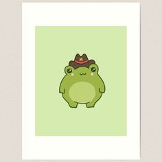 a green monster with a hat on it's head, in front of a light green background