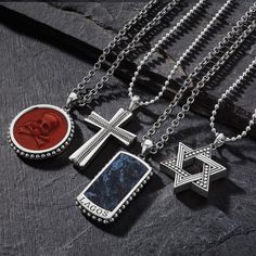 Sterling silver in a star motif forms this Star of David amulet. Wear it proudly as a symbol of faith, style and tradition. Beaded Cross, Star Of David, Red Jasper, Jasper Gemstone, Engraved Items, Necklace Sizes, Pouch, Perfect Gift, Sterling Silver