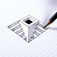 a pencil drawing an object in the middle of a gridded area with squares and rectangles