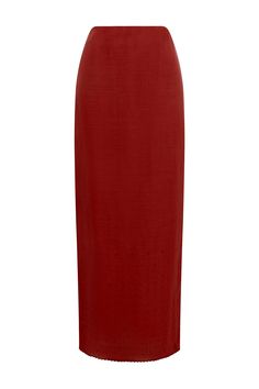 AURELIA SKIRT - MERLOT – THE POSSE US Elegant Linen Pencil Skirt, Elegant Red Long Pencil Skirt, Elegant Long Red Pencil Skirt, Fitted Silk Maxi Skirt Midi Length, Fitted Linen Formal Skirt, Fitted Linen Skirt For Formal Occasions, Formal Fitted Linen Skirt, Elegant Red Silk Skirt, Elegant Fitted Linen Maxi Skirt