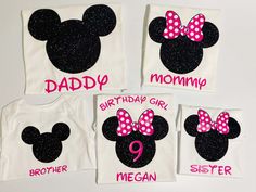 three shirts with minnie mouse ears and the number one, two are for each child